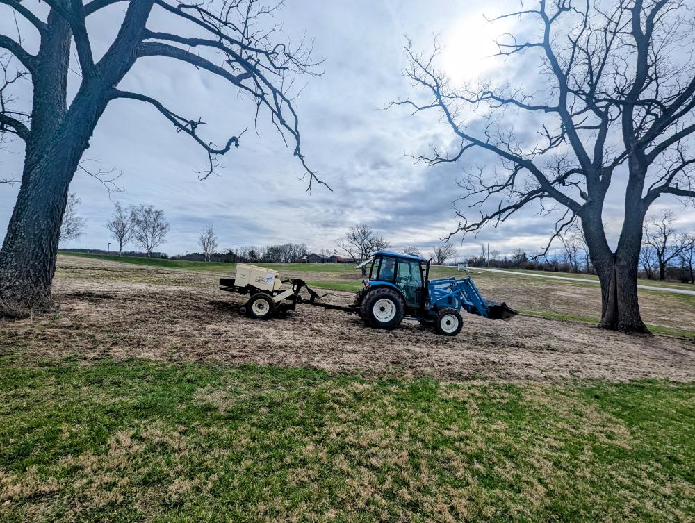 Tractor planting the seed