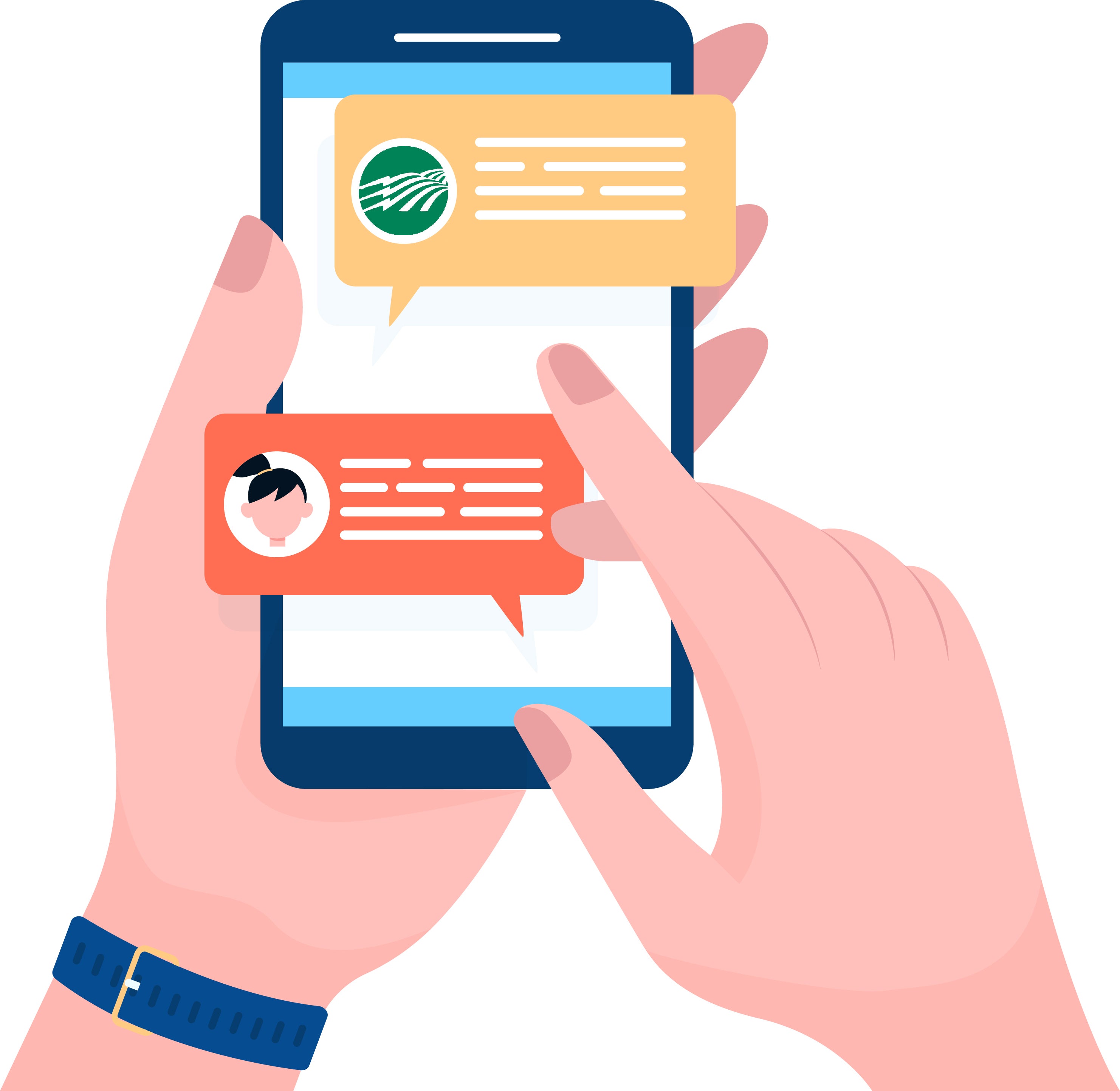 graphic of a phone and text messages